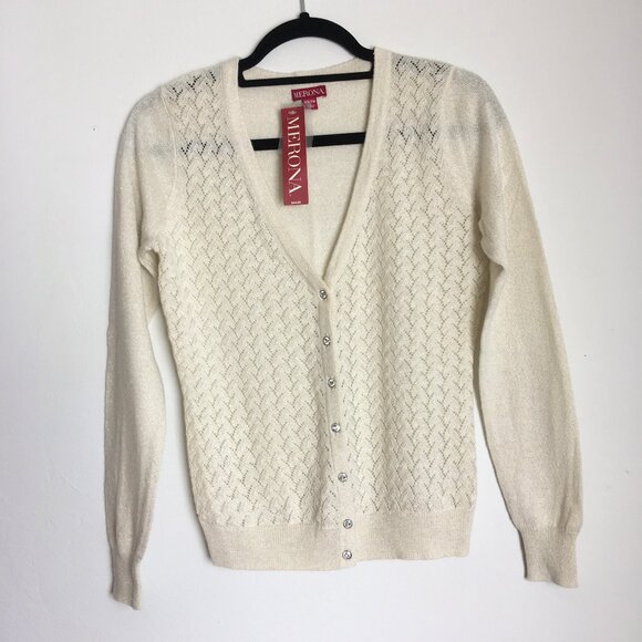 Merona Sweaters - NWT Merona Cream and Gold Lace Cardigan